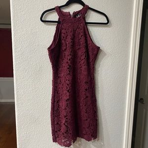 Lulus Love Poem Burgundy Lace Dress